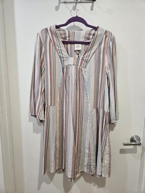Knox Rose Pastel Multi-Stripe Long Sleeve Tunic Dress